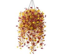 Artificial Fake Hanging Flowers Plants Baskets for Outdoor Fall Autumn Decoration,Faux Silk Flower in Planter UV Resistant Look Real for Home Outside Porch Garden Yard Patio Decor