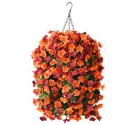 Artificial Fake Hanging Flowers Plants Baskets for Outdoors Fall Decoration Fake Silk Orange-Brown Orchid UV Resistant Look Real for Home Outside Gar