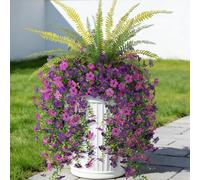 Artificial Fake Hanging Flowers Plants for Outdoor Spring Decoration,3 PCS Faux Silk Daisy with Boston Ferns,UV Resistant Look Real for Outside Home Indoor Planter Porch Patio Balcony Yard Decor