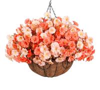Artificial Fake Hanging Flowers with Basket for Fall Decoration, 12 Bundles Faux Silk Morning Glory Plants for Outdoor Planters, Realistic UV Resistant Artificial Flowers for Outside Porch Garden