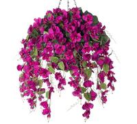 Artificial Fake Hanging Hibiscus Flowers Plants Baskets for Outdoor Decoration, Faux Silk Hibiscus Long Vines in Planter UV Resistant Realistic Flowers for Outside Porch Patio Home Decor(Purple 2)