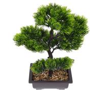 Artificial Fake Pine Tree Bonsai Desktop Decor Plastic Green Plant | Realistic Lifelike Appearance, Flat Bottom Design, Vivid Leaf Texture, Sturdy Ornament for Study Rooms, Shelves and Offices