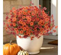 Artificial Fall Flowers for Decoration Fake Flowers Outdoor Artificial Plants, 12 Bundles Faux Mums Autumn Plastic Flower UV Resistant for Porch Patio Home Yard Garden Window Box Pot Planters