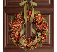 Artificial Fall Hydrangea Wreath with Bow | 35cm Thanksgiving Front Door Wreath | Autumn Floral Garland for Home Decor | Weatherproof Outdoor & Indoor Hanging Wreath | Elegant Harvest Decoration