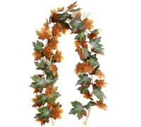 Artificial Fall Leaf Garland Hanging Vines 175CM/5.7FT Autumn Leaves Decoration for Home Fireplace Party Wedding Halloween Christmas Bannisters Hallways(E)