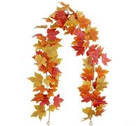 Artificial Fall Leaf Garland Hanging Vines 175CM/5.7FT Autumn Leaves Decoration for Home Fireplace Party Wedding Halloween Christmas Bannisters Hallways(A)