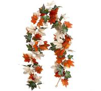 Artificial Fall Leaf Garland Hanging Vines 175CM/5.7FT Autumn Leaves Decoration for Home Fireplace Party Wedding Halloween Christmas Bannisters Hallways(F)