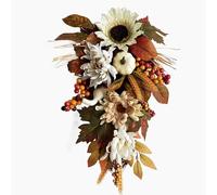 Artificial Fall Teardrop Swag Hanging Teardrop Swag Autumn Swags Fall Wreaths with Pumpkin Maple Leaves for Thanksgiving Fall Front Door Window Wall Porch Eaves Doorways Festivals Decor