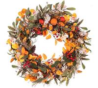 Artificial Fall Wreath, 22 inch Front Door Wreath with Pumpkin Berries Pine Cone and Maple Leaf for Autumn Halloween Thanksgiving Day Front Door Wall Hanging Home Decor