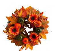 Artificial Fall Wreath, 45cm Thanksgiving Harvest Wreath with Sunflower Pumpkin Maple Leaves, Autumn Door Hanging Decor for Home Party Indoor Outdoor