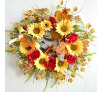 Artificial Fall Wreath, 50Cm With Sunflowers For Front Door, Autumn Decorations For Home, Harvest Festival Decor