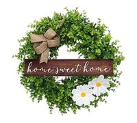 Artificial Fall Wreath with Customizable Wooden Letters & Bow - Weather-Resistant Door Decoration for Autumn, Thanksgiving, Christmas Home