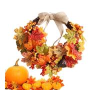 Artificial Fall Wreaths For Front Door - 18" Thanksgiving Fall Harvest Wreath, Autumn Maple Leaves Wreath Rustic Autumn Wreaths, Thanksgiving Garland For Front Door Hanging Porch Wall