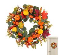 Artificial Fall Wreaths, Rustic Autumn Wreath with Pumpkin for Front Door, Farmhouse Fall Faux Wreath of Pumpkins, Fruit Branches, And Mixed Leaves, Thanksgiving Halloween Romantic Decoration Wreath