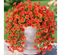 Artificial Faux Fall Hanging Flowers Plants for Outdoor Decor,2 PCS Fake Silk Morning Glory with Eucalyptus UV Resistant Realistic Mums for Wall Home Porch Patio Balcony Yard Indoor Decor, Orange