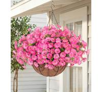 Artificial Faux Hanging Flowers Plants Baskets for Outdoors, Fake Silk Morning Glory Eucalyptus in Planter UV Resistant Realistic Outdoor Flowers for Outside Porch Patio Balcony Garden Yard Home Decor