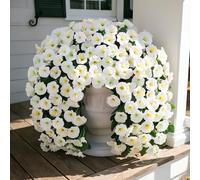 Artificial Faux Hanging Plants Flowers for Outdoor Outside, 2 PCS Fake Silk White Morning Glory Long Vines UV Resistant Look Real for Home Porch Patio Balcony Planter Decoration