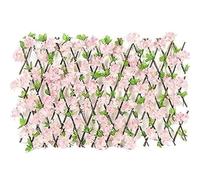 Artificial Faux Hedge Panel with Colorful Flower Leaves Expandable Trellis Garden Fence Decoration (Rose Medium) for Outdoor Privacy and Landscaping