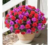 Artificial Faux Outdoor Flowers Plants for Spring Summer Decoration, Fake Silk Camellia UV Resistant Look Real for Planter Outside Front Door Porch Patio Balcony, 3 Large Bundles (Red+Fuchsia)