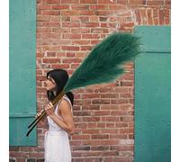 Artificial Faux Pampas Grass Large, 47"/120cm Bundle of 3 Fake Artificial Pampas Grass Tall Fluffy Stems, Floor Vase Filler for Living Room Kitchen Boho Decor Wedding - Dark Green