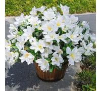 Artificial Faux Plants Flowers for Outdoors, 3 Bundles Fake Silk Azalea Bouquet Fall Flowers Indoor Decoration UV Resistant Realistic Fake Flowers for Outside Planter Patio Garden Walkways Home, White