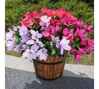Artificial Faux Plants Flowers for Outdoors, 3 Bundles Fake Silk Colorful Azalea Bouquet Indoor Fall Decoration UV Resistant Realistic Fake Flower for Outside Planter Patio Garden Walkways Home, Mixed