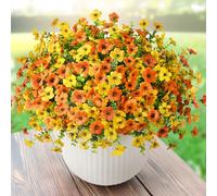 Artificial Faux Plants Flowers Outdoor Fall Decoration, 12 Bundles Fake Silk Colorful Daisy Flowers Look Real UV Resistant No Fade for Garden Porch Window Box Pot Planters Decor(Orange Yellow)
