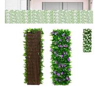 Artificial Fence Screening 28x200cm, Expandable Garden Fence Screening with Artificial Ivy and Violet Flower, Garden Greenery Leaf Backdrop Decoration (Purple,1pcs)