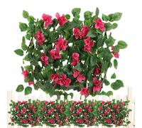 Artificial Fence Screening with Flowers, Expanding Trellis Willow Fence Screen Artificial Plant Leaves and Flowers, Expandable Faux Fence Privacy Screen for Garden Balcony Patio Hot Pink