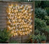 Artificial Fence Trellis Screening 90x170cm Light Up Expandable Garden Trellis Panel with LED Solar Lights & White Flowers, Privacy Fence Screen for Garden, Garden Screening for Fence Backyard