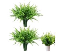 Artificial Ferns - Boston Planter, Faux Hanging | 2-Piece UV Resistant Lifelike Silk with Large Indoor Basket, Realistic Texture, Durable Outdoor and Indoor Decor, Front Porch or Patio