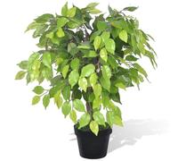 Artificial Ficus 60 cm Rich Green Polyester Leaves Wood Trunk in Pot 17.8cm Iron