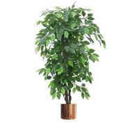 Artificial Ficus Tree Plant Green Bushy Ficus 120cm Copper Metal Planter Leaf Green One Size