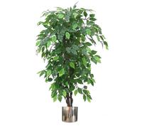Artificial Ficus Tree Plant Green Bushy Ficus 120cm Silver Metal Planter Leaf Green One Size