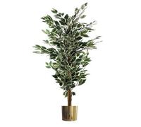 Artificial Ficus Tree Plant White Edge Bushy 130Cm Plants Leaf Gold Metal Planter