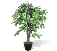 Artificial Ficus with Pot 90 cm, 420 Leaves, Plastic and Wood, Easy to Clean and Weatherproof, Ideal for Living Room, Office, Balcony and Garden Decoration