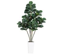 Artificial Fiddle Leaf Fig Tree With White Planter, Lifelike Faux Floor Plant With Silk Leaves, 180Cm Tall