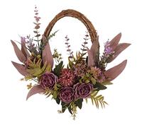 Artificial Floral Fall Wreaths for Front Door, Thanksgiving Decorations Wreath with Purple Flowers & Green Leaves, Autumn Wreath for Indoor Outdoor Home Farmhouse Mother's Day Hanging Decor (Purple)