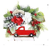 Artificial Floral Red Truck Door Hanging with Bow for Farmhouse Style Seasonal Front Door Decoration