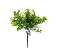 Artificial Floral Supplies Plastic Mixed Foliage Bush with White Flower Buds x 30cm - Greenery Leaf Filler