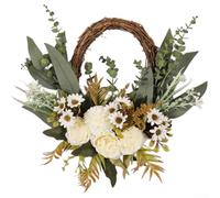 Artificial Floral Wreath for Wall Decor, Scandinavian Style Silk Flower Garland for Wedding Door Hanging, Vibrant Fake Blossom Ornament Indoor Outdoor(White)