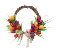 Artificial Floral Wreath, Rattan Spring Summer Wreath With Bow For Front Door | For Home Outdoor Indoor Window Wall Living Room Bedroom Wedding Festival Holiday Decor 40x40cm