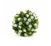Artificial Flower Balls, 20cm Artificial Topiary Balls, Faux Boxwood Balls with White Flowers, Round Fake Boxwood Topiary Leaf Plants, Indoor Outdoor Hanging Decorative for Home Office Garden (1)