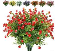 Artificial Flower Bundles 12 Count for Outdoor Spaces Realistic Plastic Blooms Designed for Year-Round Display (red)