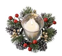 Artificial Flower Candle Ring, Christmas Candle Garland, Red Berry Wreath Candle Ring - Eye-Catching Candle Holders Rings for Dinner Table Fireplace Shelf Handle