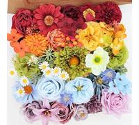 Artificial Flower Combo Set, 37PCS Rainbow Silk Flower Faux Bouquet Set with Stems for DIY Bridal Wedding, Colorful Fake Flowers for Flower Arrangement Party and Home Decor