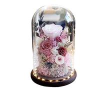 Artificial Flower Eternal Flower White Preserved Flower Gift Box Glass Dome Romantic Preserved Real Rose Wife Girlfriend Valentine’s Day Birthday Ornaments