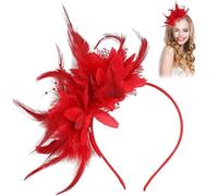 Artificial Flower Feathered Headpiece, Headpiece for Women, 1920 Feather Headband, Feather Headband, Retro Hair Accessories for Cocktail Wedding (Red, One Size)