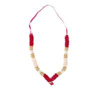 Artificial Flower Haar Mala Ribbon Beaded Indian Garland for Idol God Goddess Murti Photo Frame Mandir Traditional Decoration Festival Ornament Pooja Sringar Article Décor (Pink & White - 18cm)
