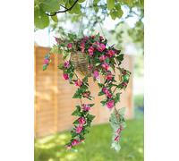 Garden Mile Artificial Trailing Faux Floral Hanging Basket, Fake Purple Pink Flower and Leaf Foliage Colourful Waterproof Hanging Plant Pot Basket for Indoor, Outdoor, Patio, Garden Decoration